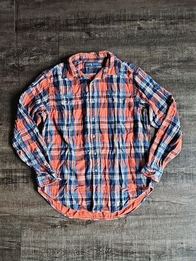 Ralph Lauren - Orange and Blue Plaid Button Up Flannel Shirt